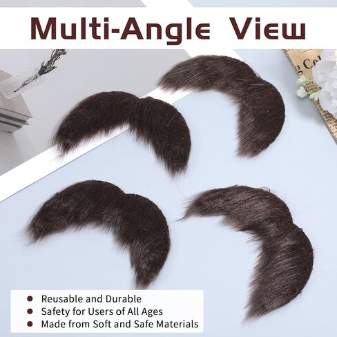 5Pcs Fake Mustaches Self Adhesive Brown Realistic Stick On Mustache Novelty Fake Beard Moustache Costume or Adults Party Christmas Favor Cosplay Supplies in Saudi Arabia