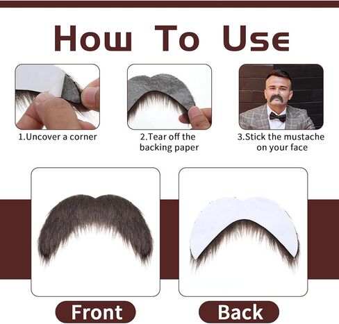 5Pcs Fake Mustaches Self Adhesive Brown Realistic Stick On Mustache Novelty Fake Beard Moustache Costume or Adults Party Christmas Favor Cosplay Supplies in Saudi Arabia