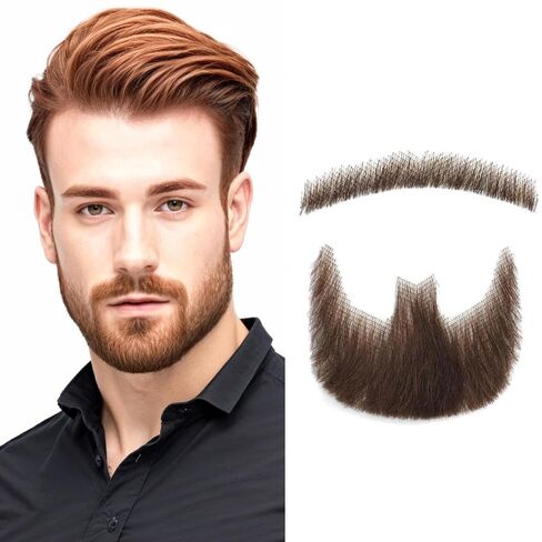 Fake Beard 100% Human Hair Costume Beard for Adults Men Full Hand Tied Goatee False Beards Lace Invisible Goatee Beards for Halloween Drama Party Movie Makeup (Brown) in Saudi Arabia