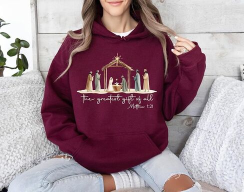 سويت شيرت Nativity Scene Christmas Sweatshirt · Christian The Greatest Gift of All Tee · Jesus Birth Matthew 1:21، متعدد الألوان in Kuwait