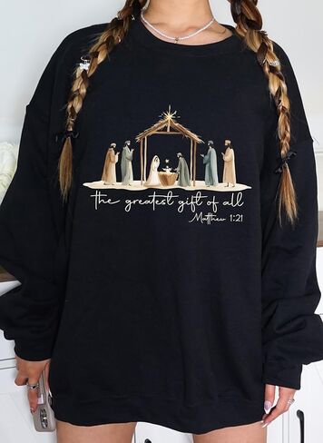 سويت شيرت Nativity Scene Christmas Sweatshirt · Christian The Greatest Gift of All Tee · Jesus Birth Matthew 1:21، متعدد الألوان in Kuwait