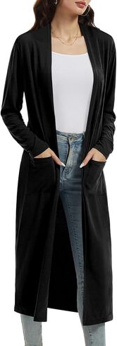 AYIFU Womens Maxi Cardigan Lightweight Long Sleeve Open Front Casual Cardigans Duster with Pockets in Saudi Arabia