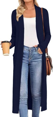 AYIFU Womens Maxi Cardigan Lightweight Long Sleeve Open Front Casual Cardigans Duster with Pockets in Saudi Arabia