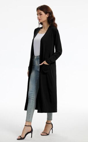 AYIFU Womens Maxi Cardigan Lightweight Long Sleeve Open Front Casual Cardigans Duster with Pockets in Saudi Arabia
