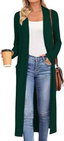 AYIFU Womens Maxi Cardigan Lightweight Long Sleeve Open Front Casual Cardigans Duster with Pockets in Saudi Arabia