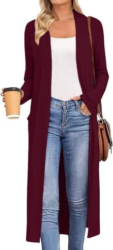 AYIFU Womens Maxi Cardigan Lightweight Long Sleeve Open Front Casual Cardigans Duster with Pockets in Saudi Arabia