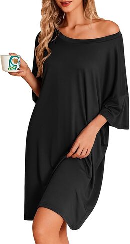 Ekouaer Plus Size Nightgowns for Women Bamboo Viscose Sleepshirts Short Sleeve Nightshirt Oversized Sleepwear Sleepdress in Kuwait
