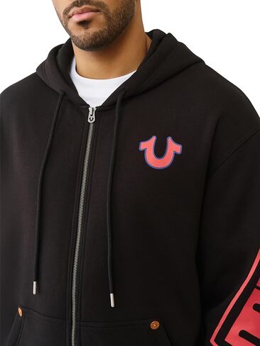 True Religion Overt Arch Logo Zip Up Hoodie for Men | Fleece-Lined Cotton Blend Sweatshirt with Hood & Kangaroo Pocket in Saudi Arabia