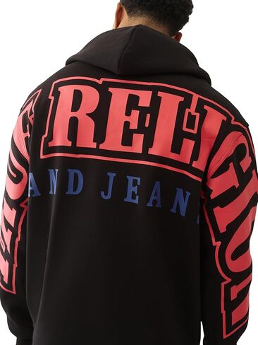 True Religion Overt Arch Logo Zip Up Hoodie for Men | Fleece-Lined Cotton Blend Sweatshirt with Hood & Kangaroo Pocket in Saudi Arabia
