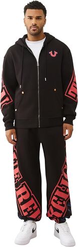 True Religion Overt Arch Logo Zip Up Hoodie for Men | Fleece-Lined Cotton Blend Sweatshirt with Hood & Kangaroo Pocket in Saudi Arabia