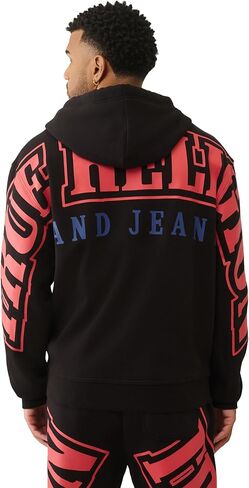 True Religion Overt Arch Logo Zip Up Hoodie for Men | Fleece-Lined Cotton Blend Sweatshirt with Hood & Kangaroo Pocket in Saudi Arabia