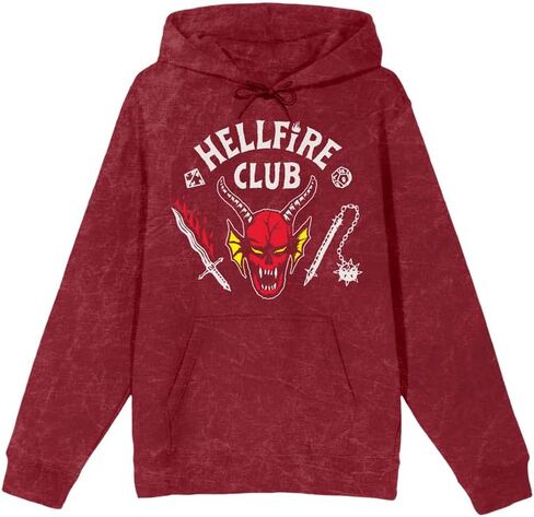 سويت شيرت بقلنسوة بأكمام طويلة للرجال من Bioworld Stranger Things Hellfire Club باللون الأحمر in Saudi Arabia