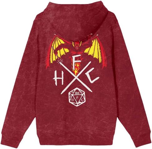 Bioworld Stranger Things Hellfire Club Men’s Red Mineral Wash Long Sleeve Hooded Sweatshirt in Saudi Arabia