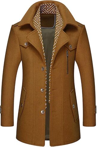 SOMTHRON Men's Wool Blend Coat with Detachable Scarf or Iner Collar Single Breasted Pea Coat Warm Winter Trench Coat in Saudi Arabia