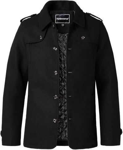 Men's Trench Coat Wool Blend Pea Coat Warm Winter Quilted Lined Jacket Single Breasted Overcoat in Saudi Arabia