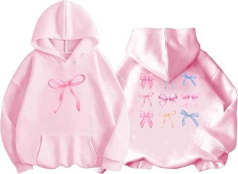 Girls hoodies Bow Graphic Long Sleeve Hooded Sweatshirt Cute Pullover Tops in Saudi Arabia