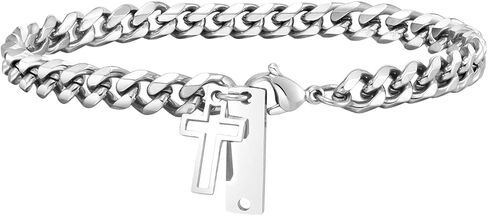 Raymard Mens Christian Cross 316L Stainless Steel Chain Bracelet, 8.7" Link Bracelet for Men in Kuwait