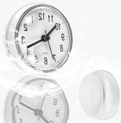 Waterproof Shower Clock, Shower Timer with Strong Suction Cup Design, White Bathroom Clocks for Home Bathrooms Toilets Kitchens Hotels, Easy Reading Bathroom Wall Clock with Hour and Minute Hands in Saudi Arabia