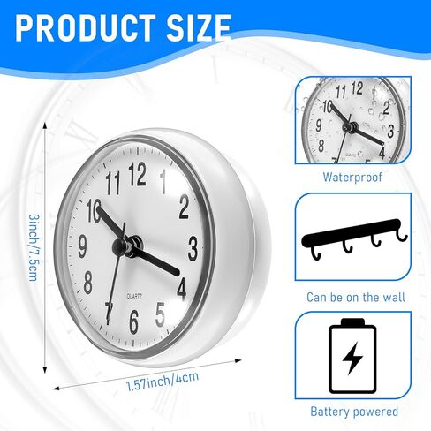Waterproof Shower Clock, Shower Timer with Strong Suction Cup Design, White Bathroom Clocks for Home Bathrooms Toilets Kitchens Hotels, Easy Reading Bathroom Wall Clock with Hour and Minute Hands in Saudi Arabia