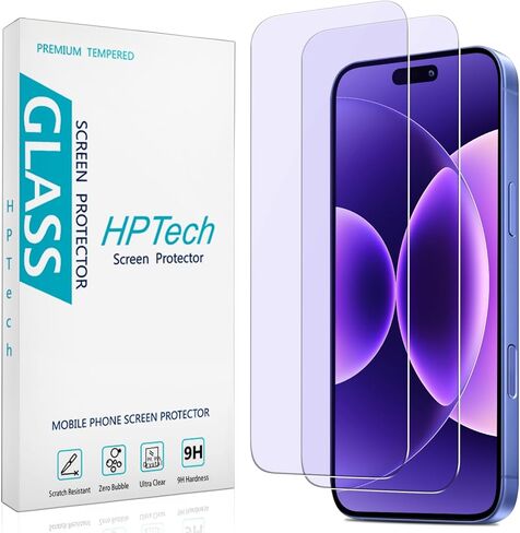 واقي شاشة HPTech (عبوة من قطعتين) مصمم لهاتف iPhone 11 Pro Max وiPhone XS Max مقاس 6.5 بوصة مضاد للضوء الأزرق من الزجاج المقوى، سهل التركيب، خالٍ من الفقاعات in Kuwait