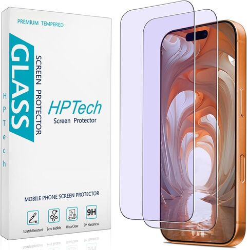واقي شاشة HPTech (عبوة من قطعتين) مصمم لهاتف iPhone 11 Pro Max وiPhone XS Max مقاس 6.5 بوصة مضاد للضوء الأزرق من الزجاج المقوى، سهل التركيب، خالٍ من الفقاعات in Kuwait