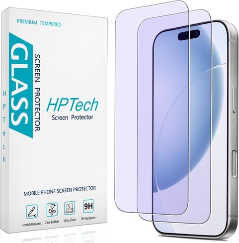 واقي شاشة HPTech (عبوة من قطعتين) مصمم لهاتف iPhone 11 Pro Max وiPhone XS Max مقاس 6.5 بوصة مضاد للضوء الأزرق من الزجاج المقوى، سهل التركيب، خالٍ من الفقاعات in Kuwait