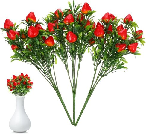 PRETYZOOM 6 قطع محاكاة باقة الفراولة باقة فروع الزهور ديكورات المنزل البلاستيك الفاكهة فو الفراولة يختار زخرفة الفراولة الاصطناعية نبات صناعي PVC البرتقالي in Kuwait