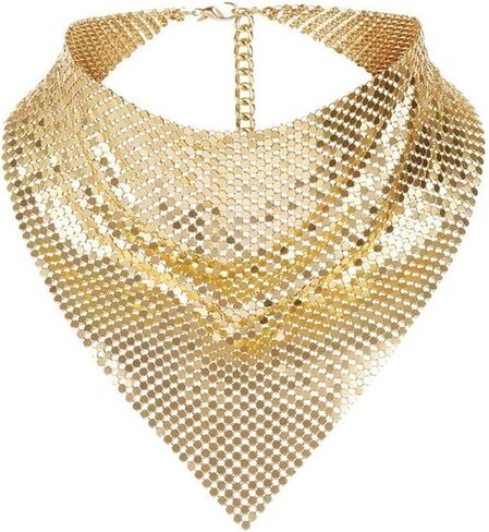 Shimmering Bandanas Scarf for Party Punk Metallic Neck Scarf for Women Fashion Neck Tie Club Party Costume Neckwear in Kuwait