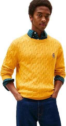 Tommy Hilfiger Mens Crest Cable Knit Crewneck Sweater Lightweight Pullover in Saudi Arabia