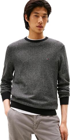 Tommy Hilfiger Mens Herringbone Cotton Cashmere Crewneck Sweater Pullover in Saudi Arabia