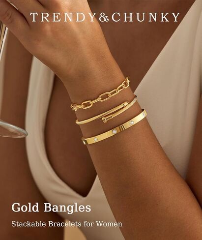 ZOERAY Silver Gold Bangle Bracelets for Women Non Tarnish 14k Gold Plated Stackable Cuff Bracelets for Women Trendy Cubic Zirconia Stainless Steel Chunky Bracelet Stack Set Waterproof Jewelry Gifts in Saudi Arabia
