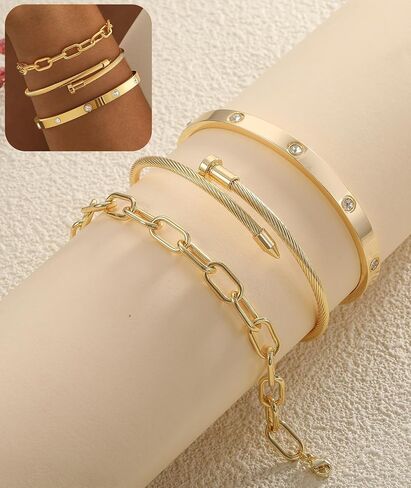 ZOERAY Silver Gold Bangle Bracelets for Women Non Tarnish 14k Gold Plated Stackable Cuff Bracelets for Women Trendy Cubic Zirconia Stainless Steel Chunky Bracelet Stack Set Waterproof Jewelry Gifts in Saudi Arabia