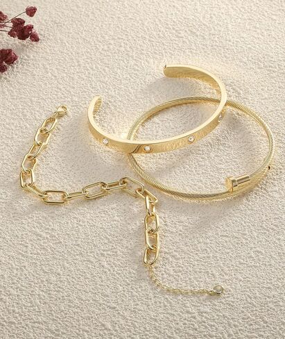 ZOERAY Silver Gold Bangle Bracelets for Women Non Tarnish 14k Gold Plated Stackable Cuff Bracelets for Women Trendy Cubic Zirconia Stainless Steel Chunky Bracelet Stack Set Waterproof Jewelry Gifts in Saudi Arabia