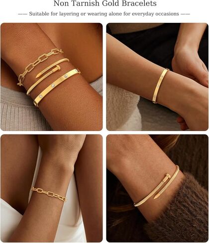 ZOERAY Silver Gold Bangle Bracelets for Women Non Tarnish 14k Gold Plated Stackable Cuff Bracelets for Women Trendy Cubic Zirconia Stainless Steel Chunky Bracelet Stack Set Waterproof Jewelry Gifts in Saudi Arabia