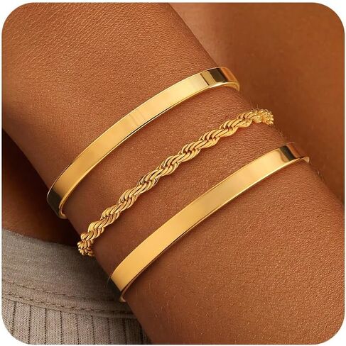 ZOERAY Silver Gold Bangle Bracelets for Women Non Tarnish 14k Gold Plated Stackable Cuff Bracelets for Women Trendy Cubic Zirconia Stainless Steel Chunky Bracelet Stack Set Waterproof Jewelry Gifts in Saudi Arabia