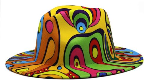 Fashion Printed Jazz Hat for Men and Women,Tie-dye Flat Brim Hat Fedora Hat Imitation Wool Felt Cap in Saudi Arabia