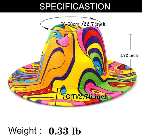 Fashion Printed Jazz Hat for Men and Women,Tie-dye Flat Brim Hat Fedora Hat Imitation Wool Felt Cap in Saudi Arabia