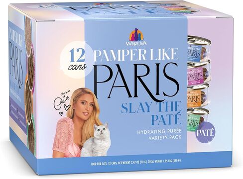 Weruva Paris Hilton Pamper Like Paris طعام القطط الرطب الخالي من الحبوب الطبيعية، باتيه التونة وسمك السلمون، علبة 2.47 أونصة (عبوة من 12 قطعة) in Saudi Arabia