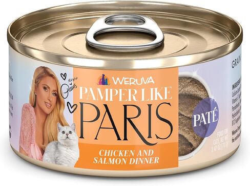 Weruva Paris Hilton Pamper Like Paris طعام القطط الرطب الخالي من الحبوب الطبيعية، باتيه التونة وسمك السلمون، علبة 2.47 أونصة (عبوة من 12 قطعة) in Saudi Arabia
