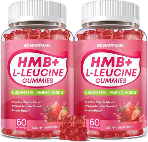 HMB and L-Leucine Gummies, 4500mg HMB and Leucine Supplements for Men & Women, Sugar-Free, Strawberry Flavored, 120 Count in Kuwait