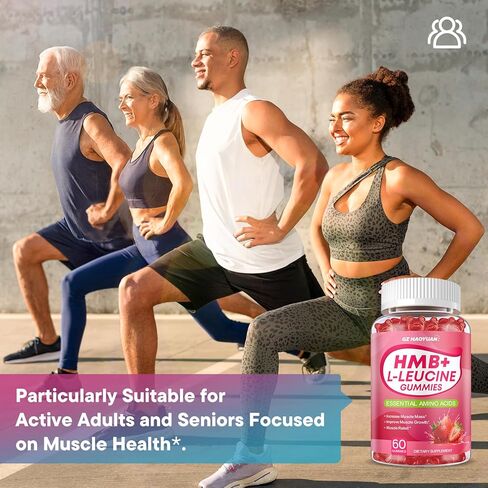 HMB and L-Leucine Gummies, 4500mg HMB and Leucine Supplements for Men & Women, Sugar-Free, Strawberry Flavored, 120 Count in Kuwait