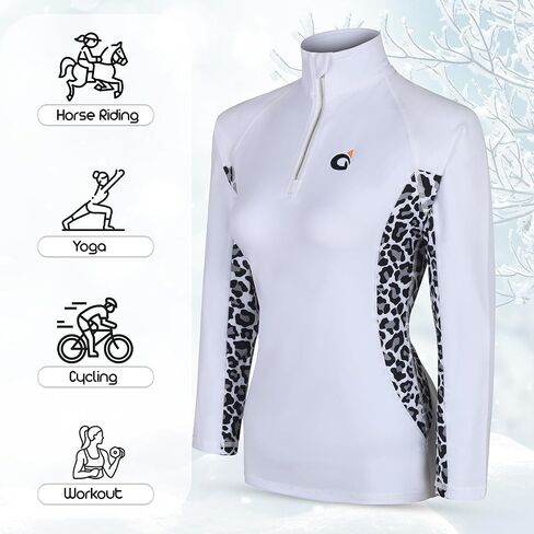 Equestrian Shirts for Women, Horse Riding Shirts Base Layer, Horseback Riding Shirts Long Sleeves, Quarter Zip Leopard Panels in Saudi Arabia