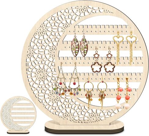 Kathfly Large Boho Wooden Earring Display Organizer Stand Gift 10 Inch Moon Floral Goth Earrings Stud Jewelry Holder Dangle Hanging Holder Gift for Women in Saudi Arabia