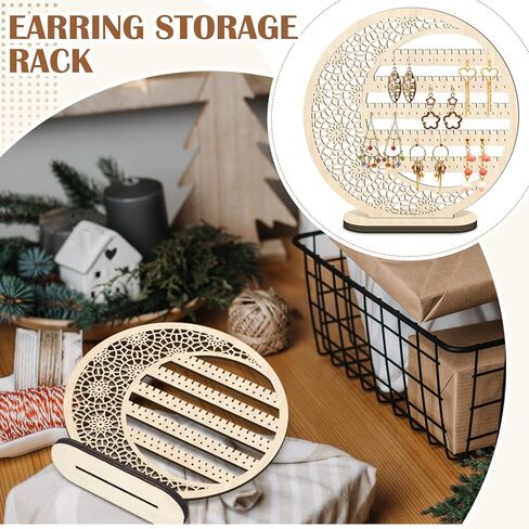 Kathfly Large Boho Wooden Earring Display Organizer Stand Gift 10 Inch Moon Floral Goth Earrings Stud Jewelry Holder Dangle Hanging Holder Gift for Women in Saudi Arabia