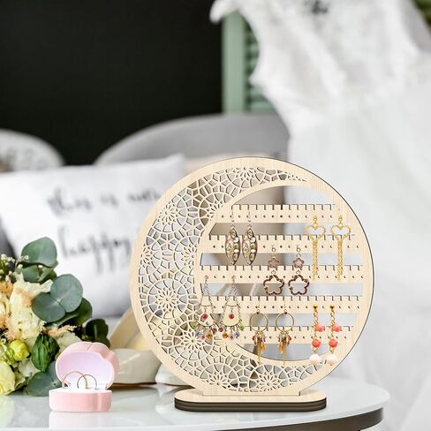 Kathfly Large Boho Wooden Earring Display Organizer Stand Gift 10 Inch Moon Floral Goth Earrings Stud Jewelry Holder Dangle Hanging Holder Gift for Women in Saudi Arabia