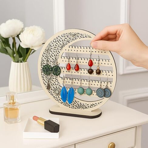 Kathfly Large Boho Wooden Earring Display Organizer Stand Gift 10 Inch Moon Floral Goth Earrings Stud Jewelry Holder Dangle Hanging Holder Gift for Women in Saudi Arabia