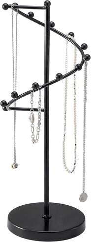 Lolalet Necklace Stand with 11 Hooks, Helix-shaped Jewelry Organizer Metal Rack Long Necklaces Hanging Display Holder Round Base Antique Jewelry Bracelets for Girls Women Wife -Gold in Saudi Arabia