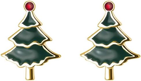 Reffeer Solid 925 Sterling Silver Green Christmas Tree Earrings Stud for Women Teen Girls Christmas Tree Stud Earrings Hypoallergenic in Saudi Arabia