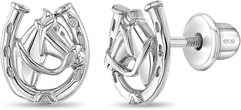 925 Sterling Silver Equestrian Horseshoe Safety Screw Back Earrings For Toddlers & Young Ladies Horseshoe Shaped Earrings For Children - Horse Riding Hobby Earrings For Girls in Saudi Arabia