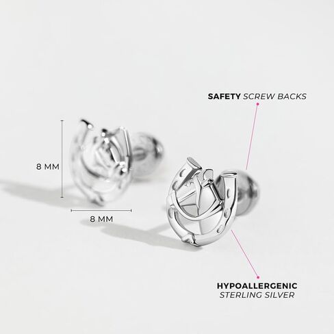925 Sterling Silver Equestrian Horseshoe Safety Screw Back Earrings For Toddlers & Young Ladies Horseshoe Shaped Earrings For Children - Horse Riding Hobby Earrings For Girls in Saudi Arabia